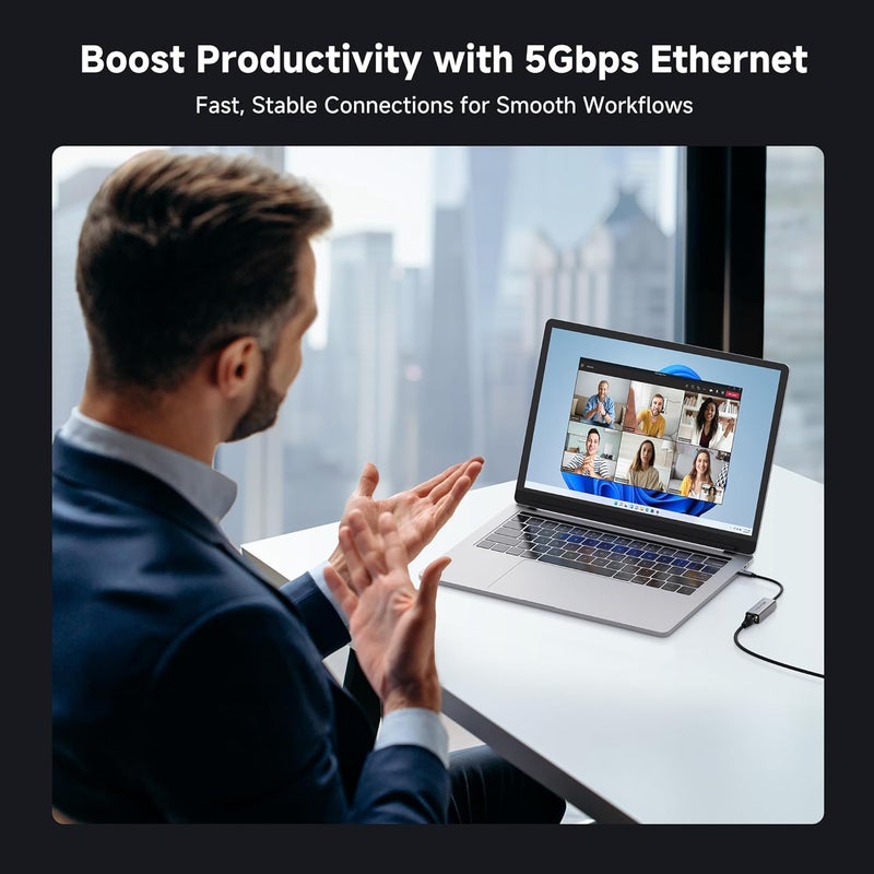 CableMatters محول USB C إلى Ethernet بسرعة 5Gb، سرعة شبكة 5 جيجابت، محول USB C إلى Ethernet متوافق مع USB4، Thunderbolt 4/5، توصيل وتشغيل لجهاز MacBook، الكمبيوتر المحمول، وأجهزة USBC - Image 4